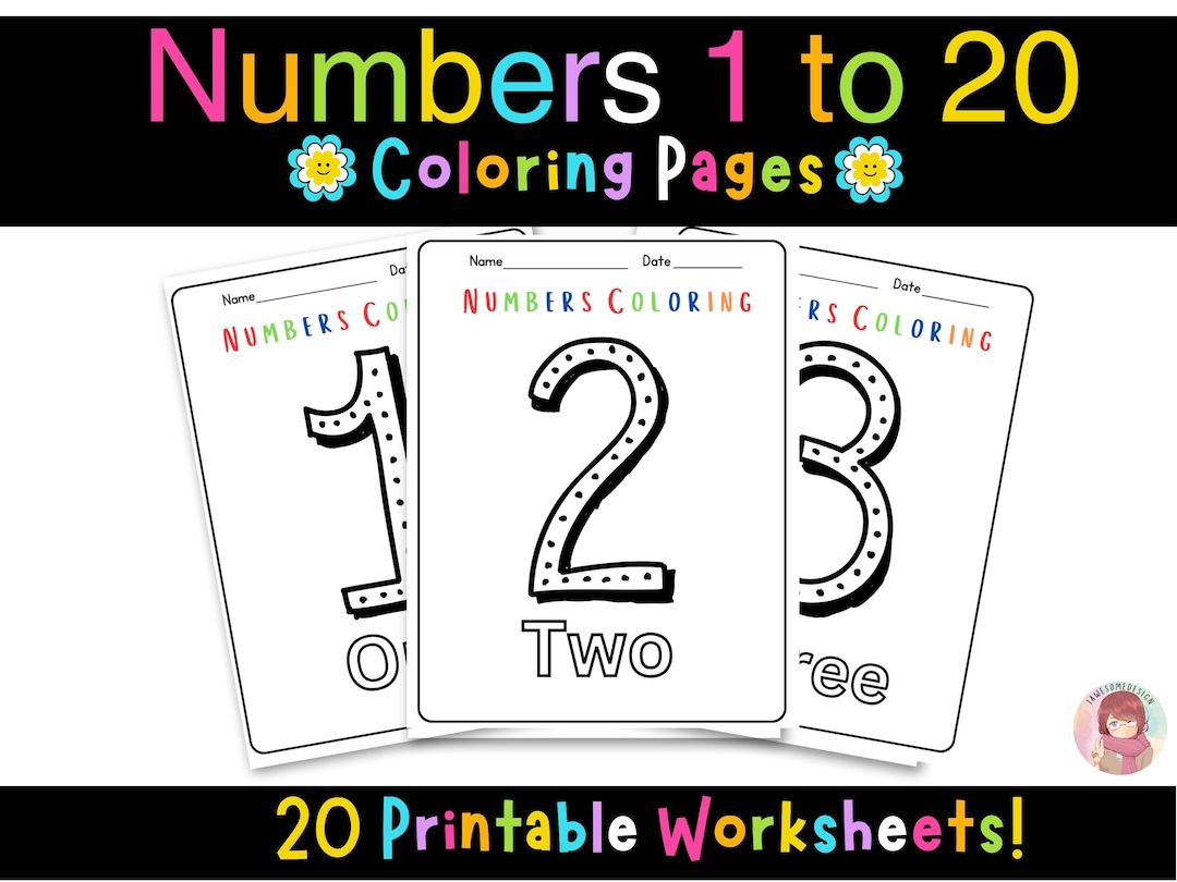 Numbers 1 20 Coloring Pages Worksheets for Kindergarten, Preschool ...