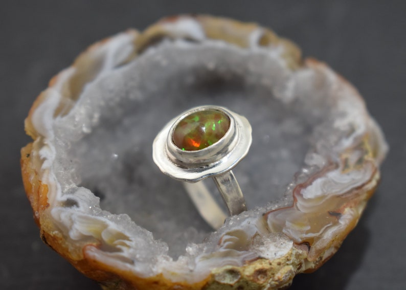 beautiful natural green unique African opal silver 925 original original handmade ring Ethiopian Opal Ring 2 carats