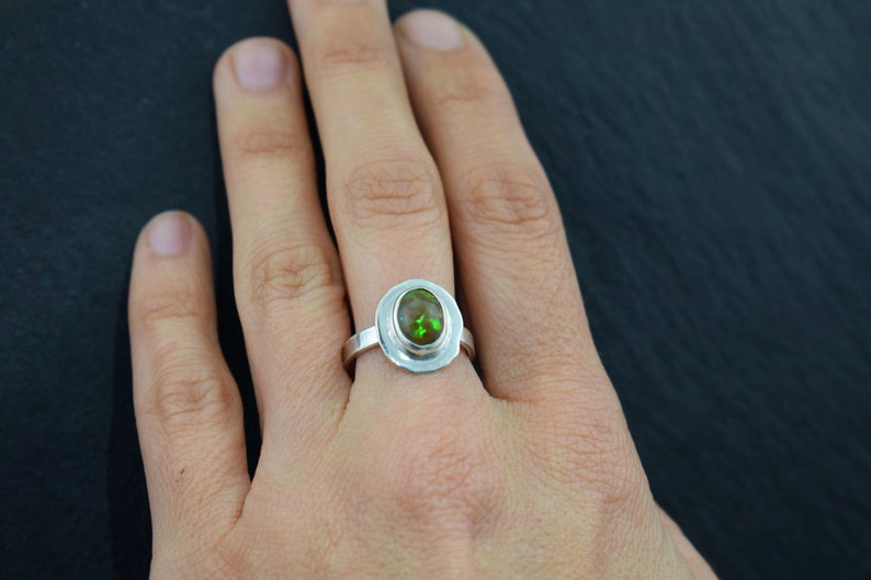 beautiful natural green unique African opal silver 925 original original handmade ring Ethiopian Opal Ring 2 carats