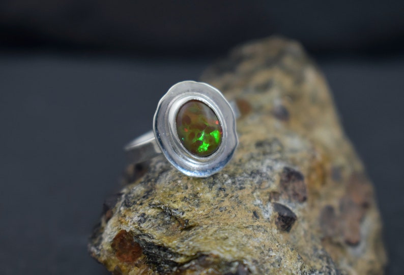 beautiful natural green unique African opal silver 925 original original handmade ring Ethiopian Opal Ring 2 carats