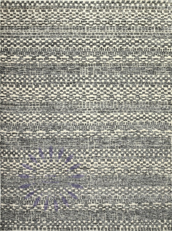 Handknotted Natural Wool Rug - Textured Pattern in Neutral Tones, Modern Bohemian Chic Area Rug - Living Room or Bedroom