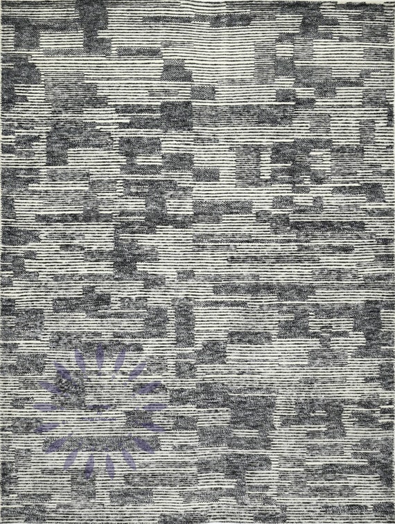 Unique Handmade Moroccan Rug with Geometric Pattern in Cream and Black. Natural Wool, Ideal for Minimalist Home Decor.