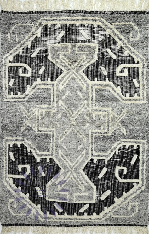 Vintage Moroccan Cross Rug - Bohemian Handcrafted Area Rug for Living Rooms, Bedrooms, or Entryways Unique Tribal Design
