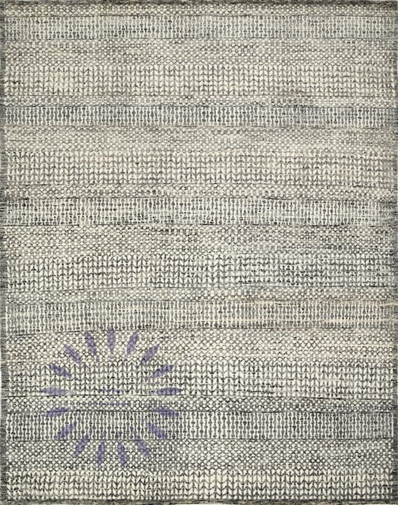 Hand-Knotted Gray Striped Rug – Soft Wool Area Rug for Modern and Boho Chic Living Room or Bedroom