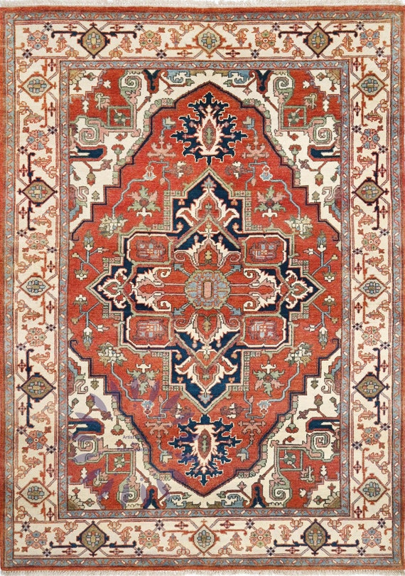 Rust & Beige Handmade Persian Rug Luxurious High-End Heriz Design,Red Area Rug for Living Room Décor - Oriental Regal Rouge Wool Rug on Etsy