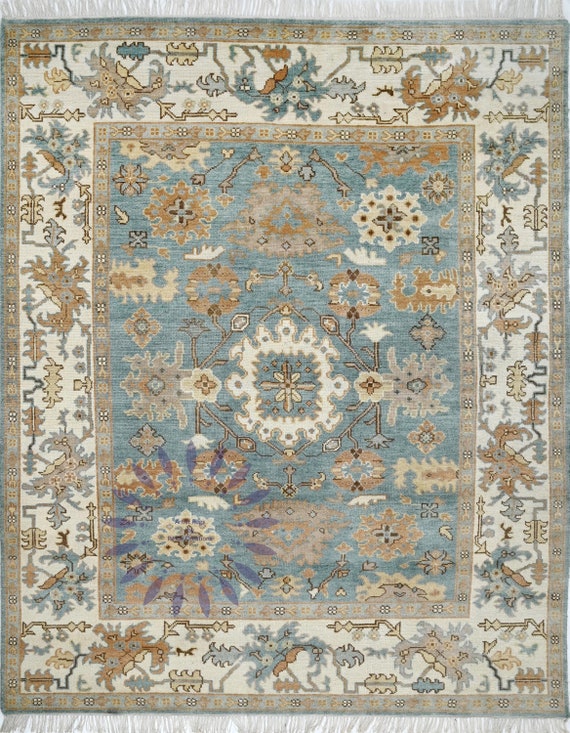 HandKnotted Wool Rug 9x12 Powder Blue And Ivory Oushak  Modern Living Room, Dining Room, Bedroom.Shop Now for Quality and Style on Etsy!