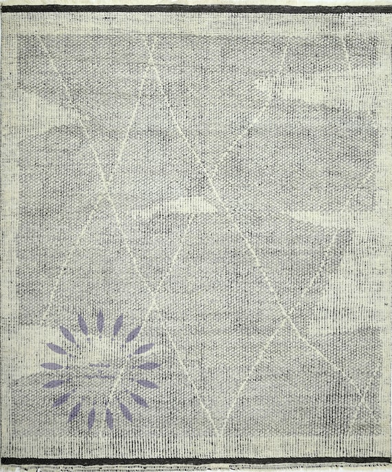 Beni Ourain Moroccan Rug, Abstract Geometric Design, Hand Knotted, Neutral Tones, Bohemian Style, Living & Bedroom Rug