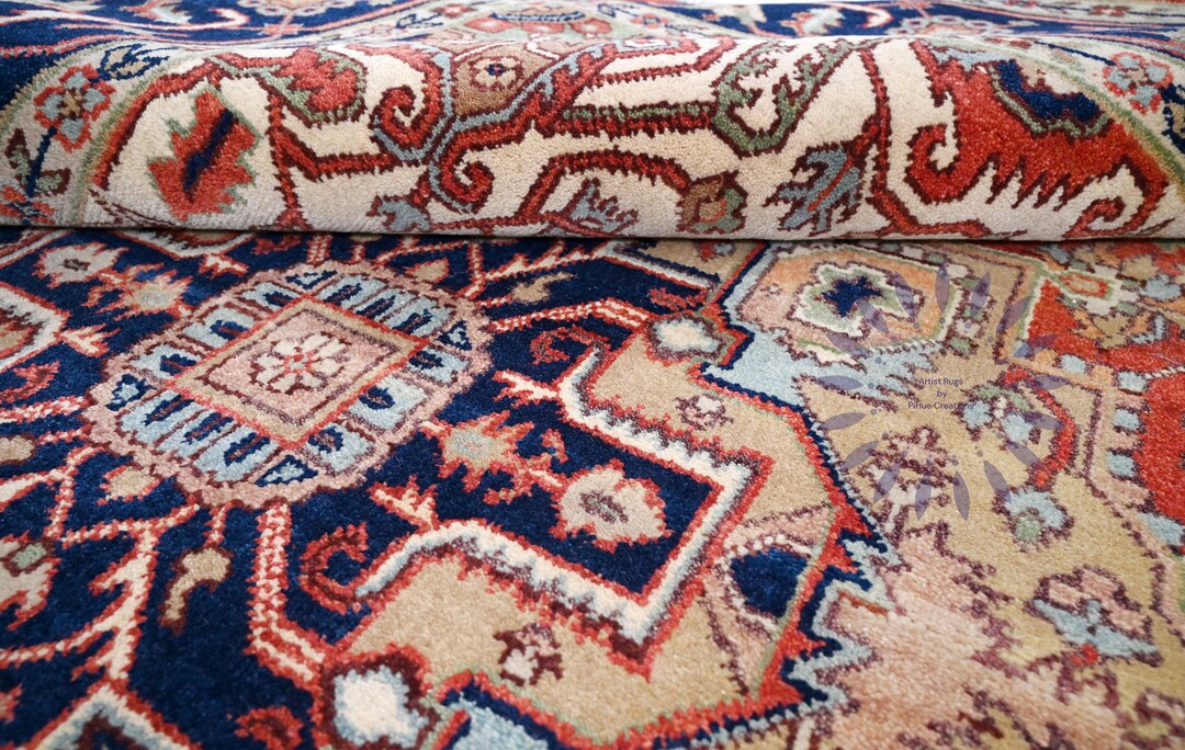 Antique Vintage Rust Blue Heriz Handknotted Handmade Rug by Pihue for ...