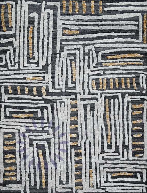 Charcoal Modern Abstract Design, Premium Wool, Contemporary Home Decor, Unique Accent for Living Room and Bedroom