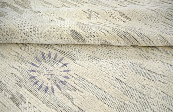 Hand knotted Bohemian Rug - Abstract Pattern in Cream and Grey, Textured Modern Area Rug, Living Room or Bedroom