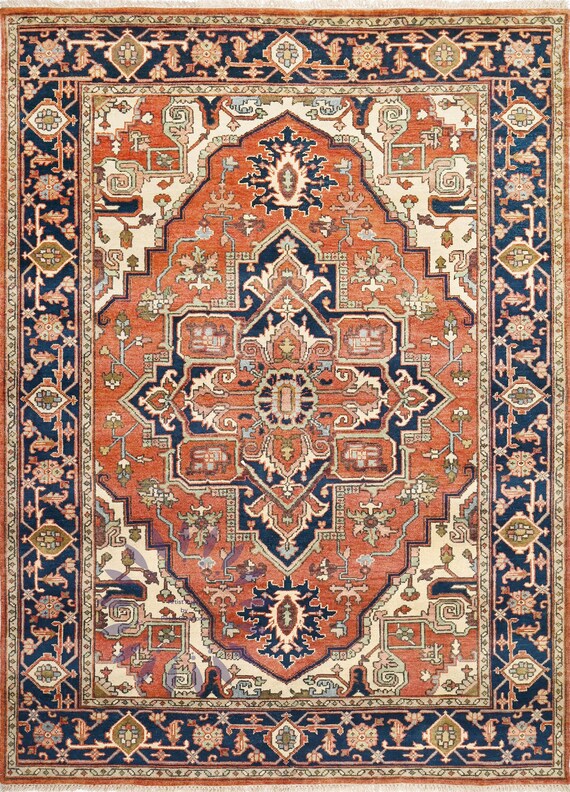 Serapi Rug 8X10, Rust Red Persian Rug 9X12, Gold & Black Accent Luxury Carpet, Traditional Area Rug For Living Room: Stellar Wool Area Rug 7