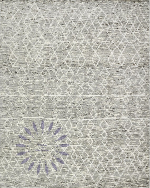 Luxury Hand knotted Geometric Rug - Modern Gray Diamond Pattern, Contemporary Abstract Design, Hand knotted Home Décor