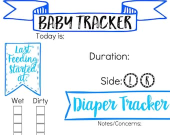 BLUE Baby Tracker Digital Download, Diaper Change Feeding Tracker for Baby, PDF Baby Tracker, Printable Baby Tracker