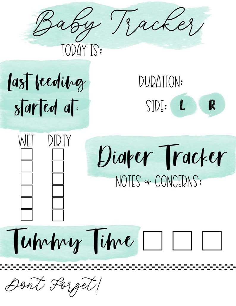 Aqua Baby Tracker Digital Download, Diaper Change Feeding Tracker for