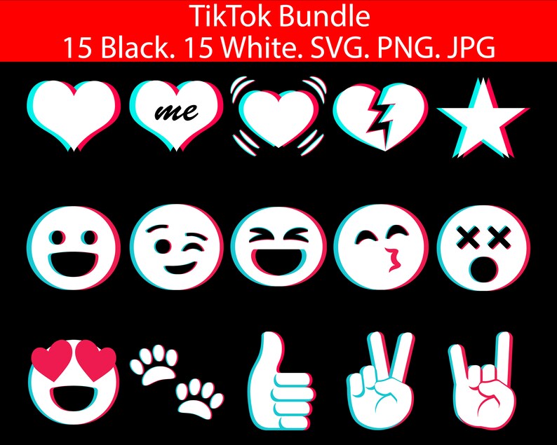 Download Tiktok Bundle SVG PNG JPG Files Total 30 Emojis 15 Black ...