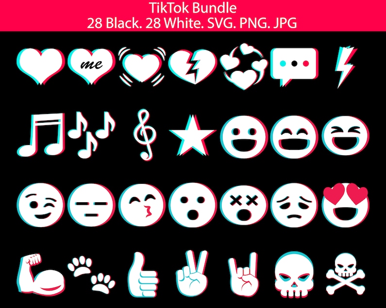 Download Tiktok Bundle SVG PNG JPG Files Total 56 Emojis 28 Black ...