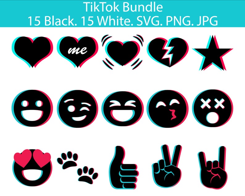 Download Tiktok Bundle SVG PNG JPG Files Total 30 Emojis 15 Black | Etsy