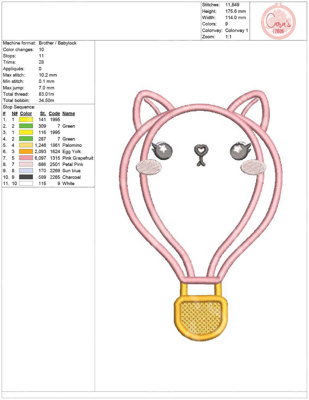 Cat hot balloon 5x7 embroidery design aplique baby gift  etsy Cat hot balloon 5x7 embroidery design aplique baby gift  etsy