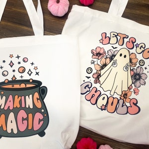 Halloween Tote Bags | Boho Halloween Bags | Lets GO Ghouls | Making Magic | Halloween Vibes | Halloween Candy Bags | Spooky Vibes image 1