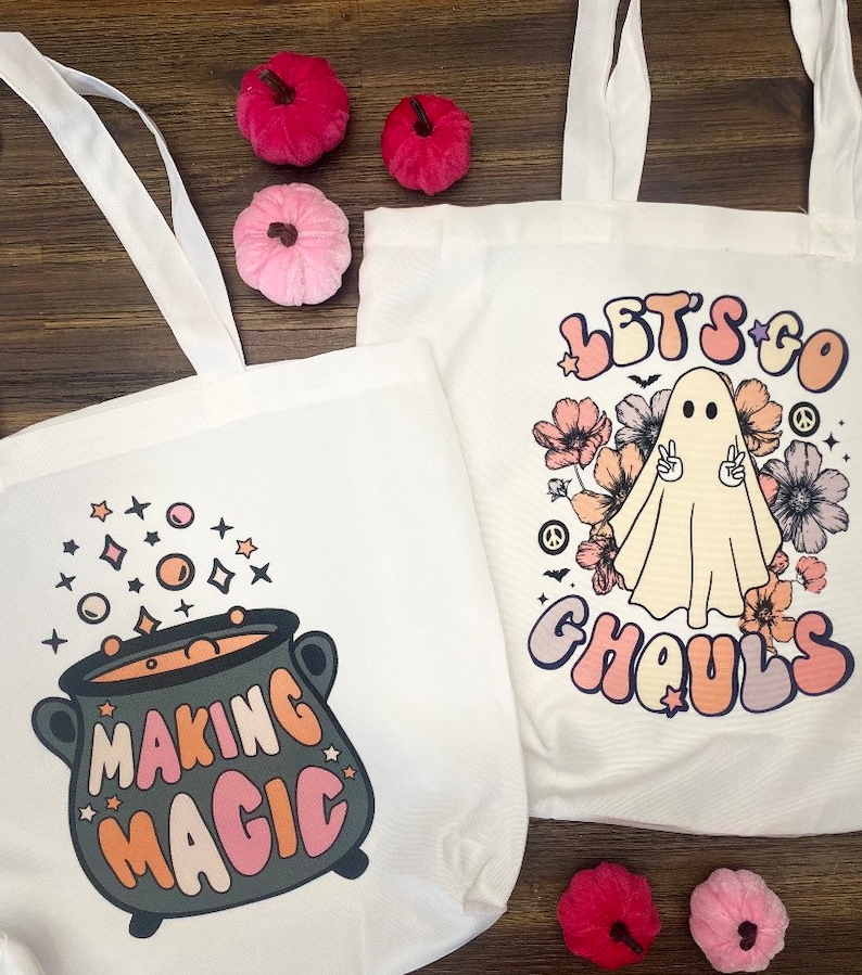 Halloween Tote Bags | Boho Halloween Bags | Lets GO Ghouls | Making Magic | Halloween Vibes | Halloween Candy Bags | Spooky Vibes image 2