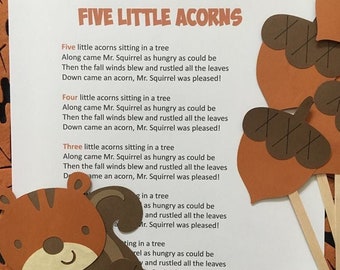 Five Little Acorns  Felt / Flannel Board / Puppet Set for Literacy and Speech Therapy