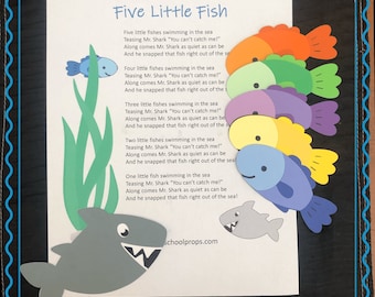 Five Little Fish Felt / Flannel Board / Puppet Set for Literacy and Speech Therapy