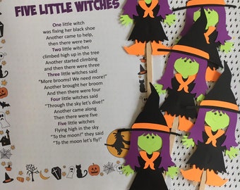 Five Little Witches  Felt / Flannel Board / Puppet Set for Literacy and Speech Therapy