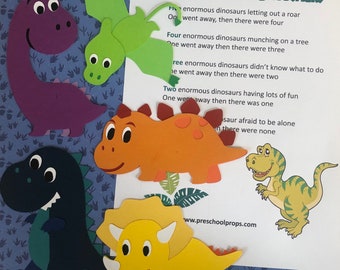 Five Enormous Dinosaurs  Felt / Flannel Board / Puppet Set for Literacy and Speech Therapy