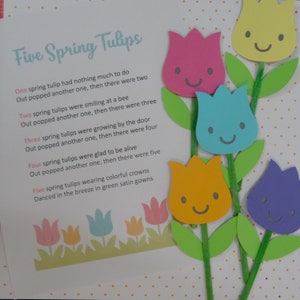 Five Spring Tulips  Felt / Flannel Board / Puppet Set for Literacy and Speech Therapy