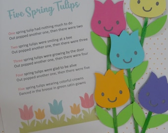 Five Spring Tulips  Felt / Flannel Board / Puppet Set for Literacy and Speech Therapy