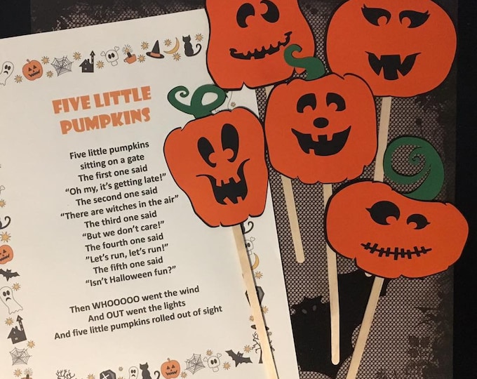 Five Little Pumpkins  Felt / Flannel Board / Puppet Set for Literacy and Speech Therapy