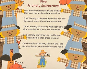 Five Friendly Scarecrows  Felt / Flannel Board / Puppet Set for Literacy and Speech Therapy