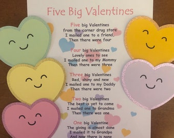 Five Big Valentines Felt / Flannel Board / Puppet Set for Literacy and Speech Therapy