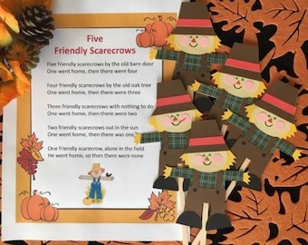 Five Friendly Scarecrows  Felt / Flannel Board / Puppet Set for Literacy and Speech Therapy