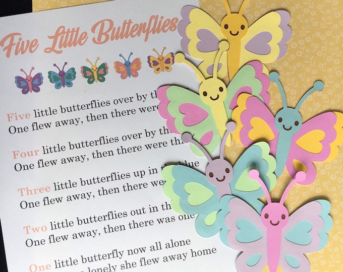 Five Little Butterflies  Felt / Flannel Board / Puppet Set for Literacy and Speech Therapy