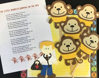 Five Little Monkeys  Felt / Flannel Board / Puppet Set for Literacy and Speech Therapy