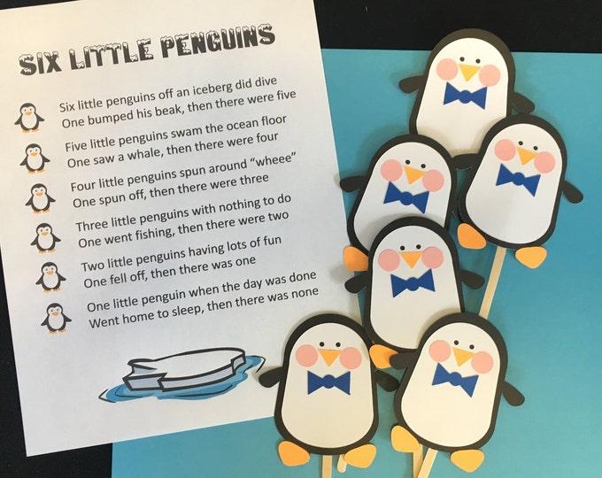 Six Little Penguins  Felt / Flannel Board / Puppet Set for Literacy and Speech Therapy