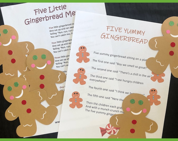 Five Little Gingerbread Men Felt / Flannel Board / Puppet Set for Literacy and Speech Therapy