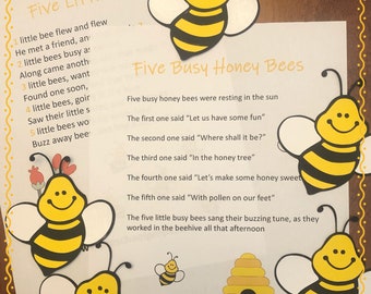 Five Busy Honey Bees  Felt / Flannel Board / Puppet Set for Literacy and Speech Therapy