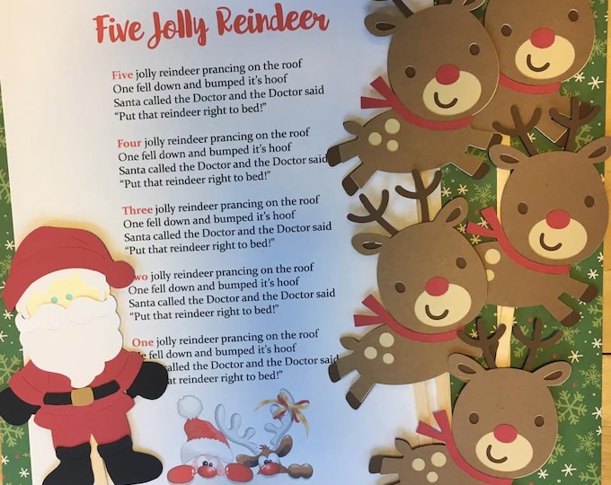 Five Jolly Reindeer  Felt / Flannel Board / Puppet Set for Literacy and Speech Therapy