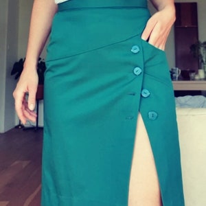 lindy hop skirt - aqua green side buttoned pencil skirt with a pocket & vintage buttons