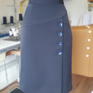 lindy hop skirt - navy blue side buttoned pencil skirt with a pocket & vintage buttons