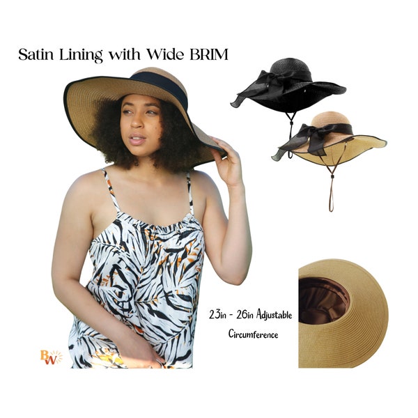 Satin Lined Sun Hat for Curly Hair, Ultimate Protection & Style for Summer, Ideal for Keeping Curls Bouncy and Frizz-Free