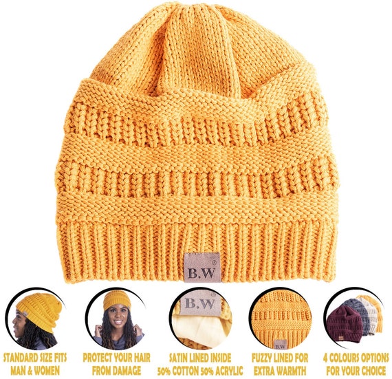 Satin-lined Knit Winter Beanie Hat in 
