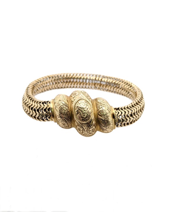 Victorian English Gold Bracelet, Gold Mesh Bracele