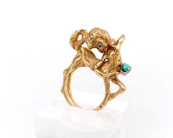 Sagittarius Centaur Zodiac Ring, Turquoise & 14k G