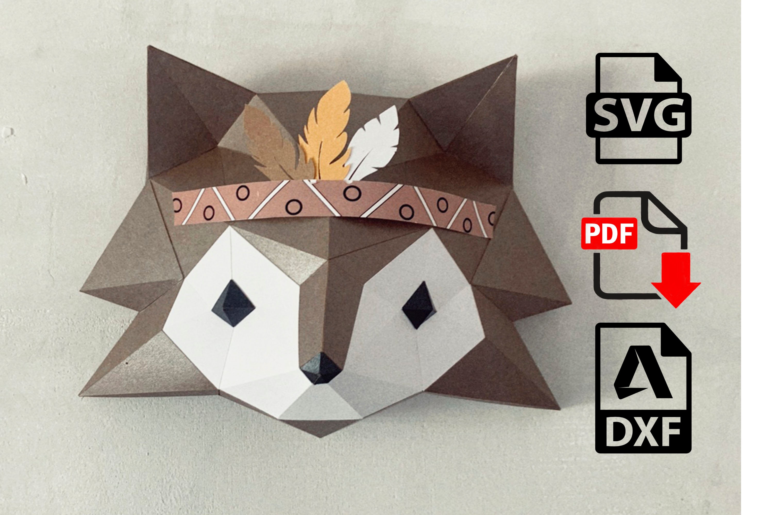 Wolf PDF Template papercraft wolf svgdxf paper head Etsy