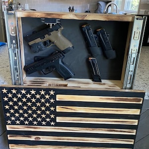 SALE! Spring savings! Custom Designed Secret Gun Safe - Concealed Hidden Case with Rustic Flag or Customize your own w/ logo