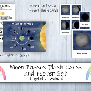Moon Phases Set - Flash Cards - 3 Part Cards - Poster - Digital Download