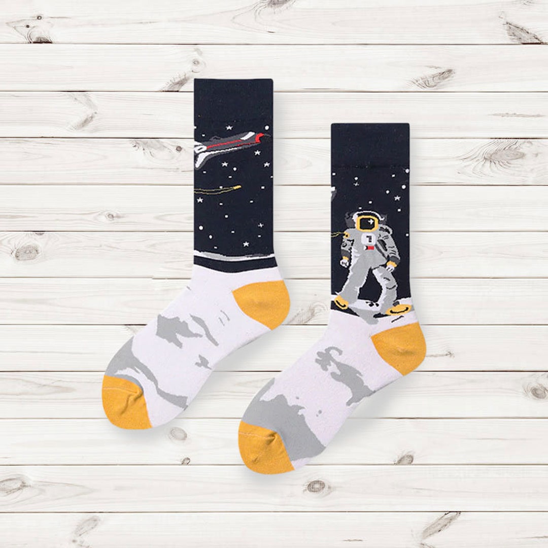 Socks for Men Cotton, Fun Mens Dress Socks, Spaceman Socks, Galaxy